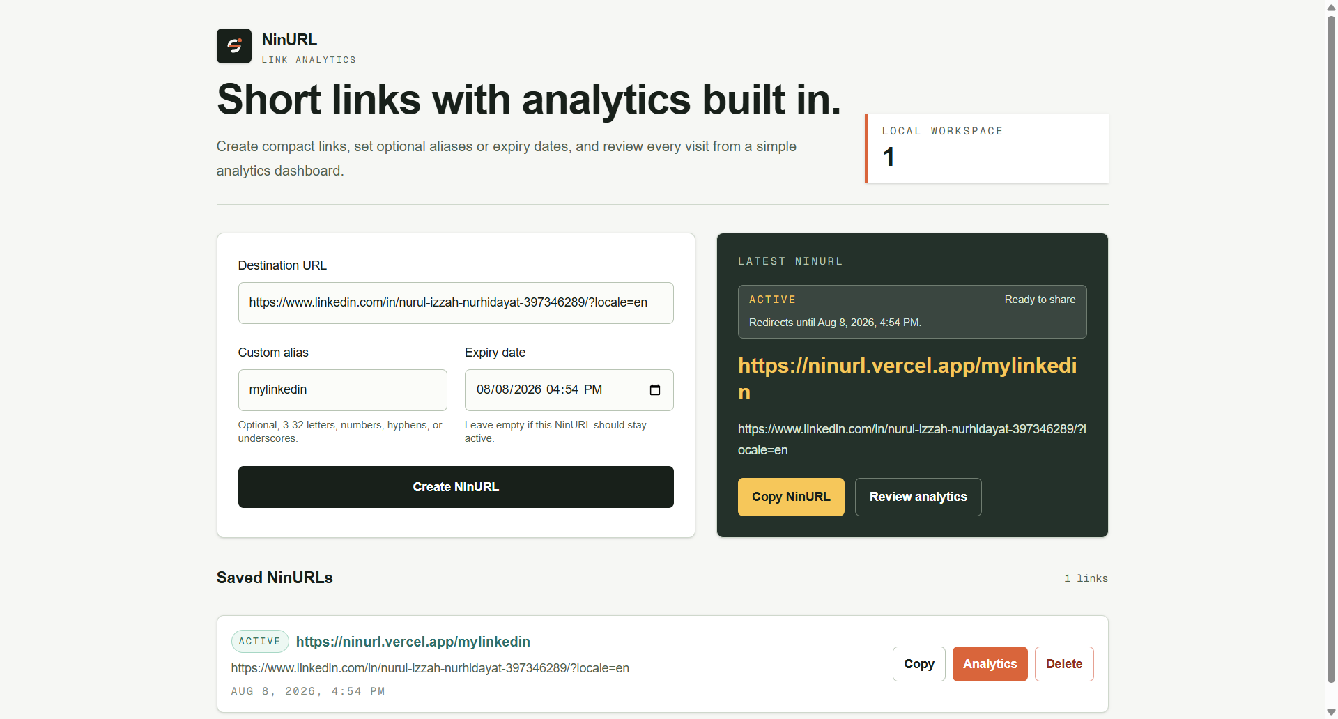 NinURL URL Shortener